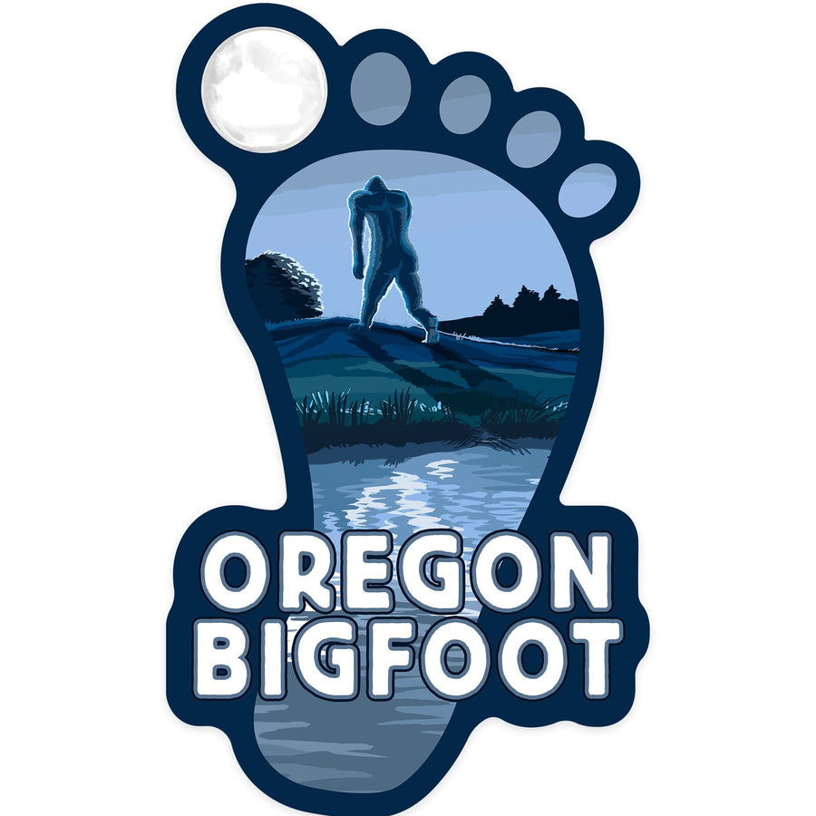 Oregon, Bigfoot at Night, Contour, Vinyl Sticker Sticker Lantern Press 