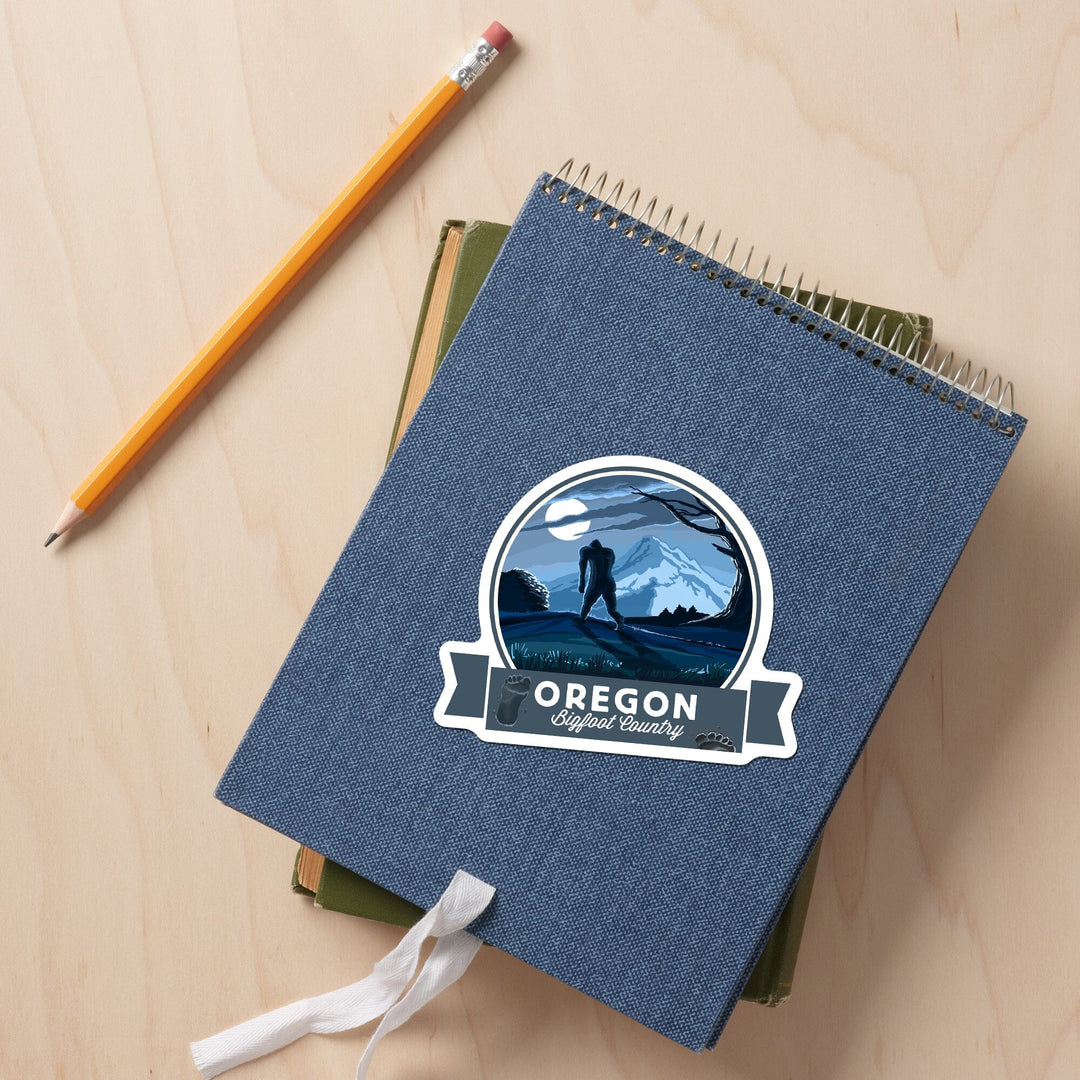 Oregon, Bigfoot Country, Contour, Vinyl Sticker Sticker Lantern Press 