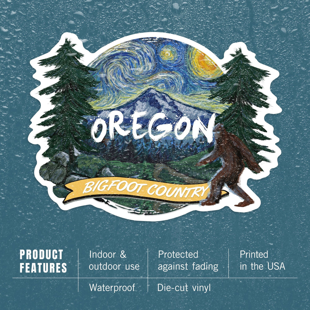 Oregon, Bigfoot Country, Starry Night, Contour, Vinyl Sticker Sticker Lantern Press 