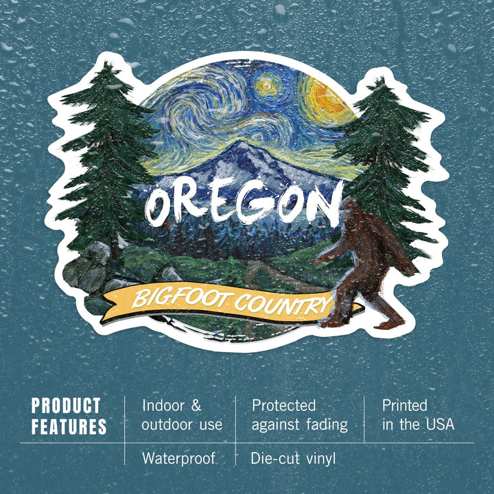 Oregon, Bigfoot Country, Starry Night, Contour, Vinyl Sticker Sticker Lantern Press 