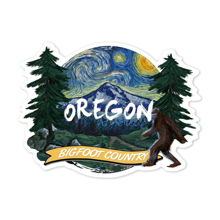 Oregon, Bigfoot Country, Starry Night, Contour, Vinyl Sticker Sticker Lantern Press 