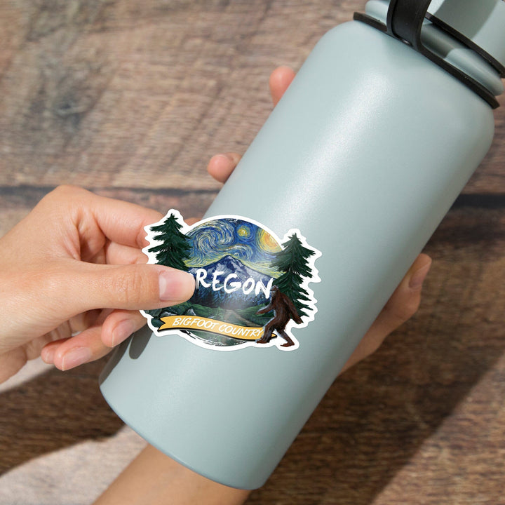 Oregon, Bigfoot Country, Starry Night, Contour, Vinyl Sticker Sticker Lantern Press 