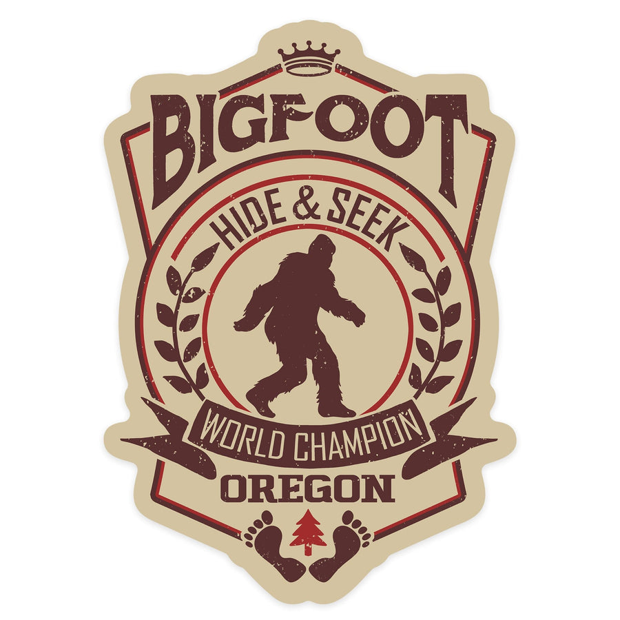 Oregon, Bigfoot, Hide and Seek World Champion, Contour, Vinyl Sticker Sticker Lantern Press 