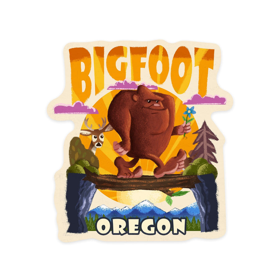 Oregon, Bigfoot, Mid-Century Inspired, Contour, Lantern Press Artwork, Vinyl Sticker Sticker Lantern Press 