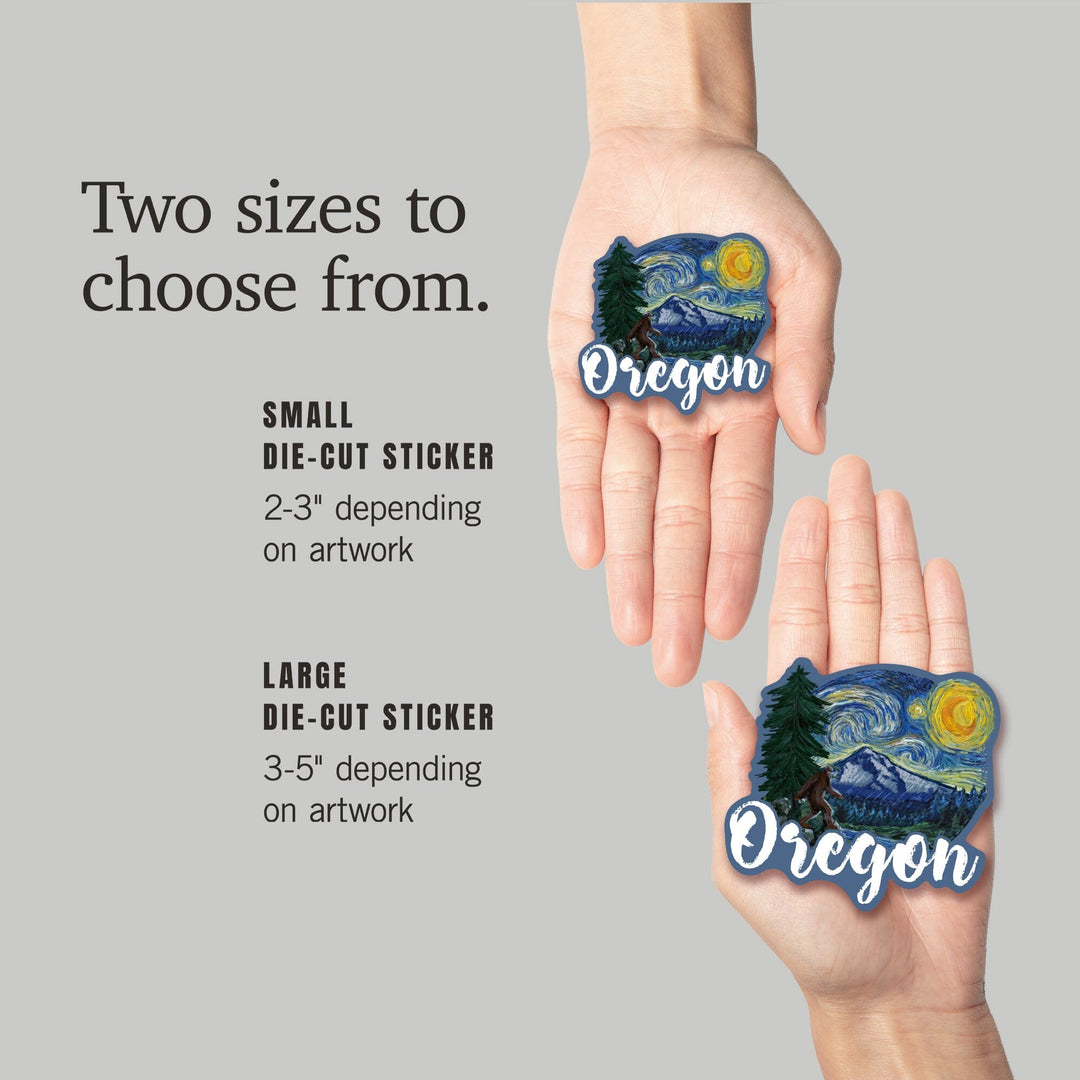 Oregon, Bigfoot, Starry Night, Contour, Lantern Press Artwork, Vinyl Sticker Sticker Lantern Press 