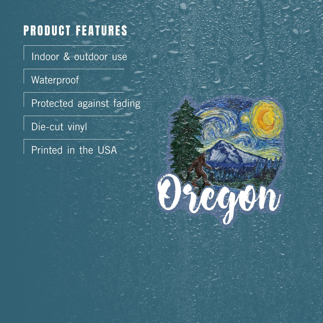 Oregon, Bigfoot, Starry Night, Contour, Lantern Press Artwork, Vinyl Sticker Sticker Lantern Press 