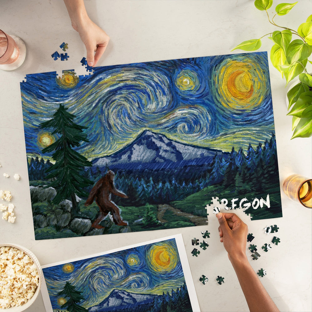 Oregon, Bigfoot, Starry Night, Jigsaw Puzzle Puzzle Lantern Press 