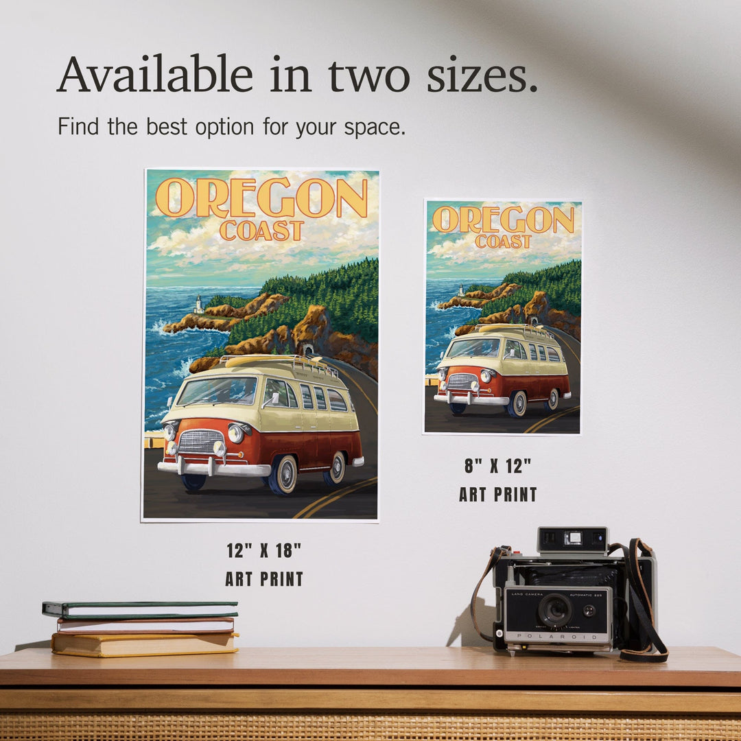 Oregon Coast, Camper Van, Art & Giclee Prints Art Lantern Press 