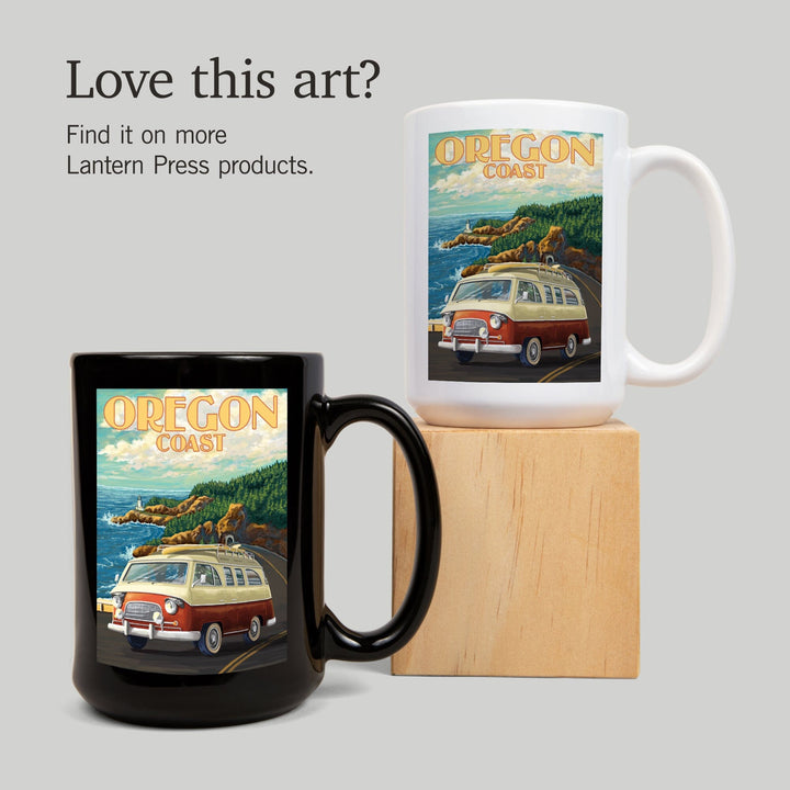 Oregon Coast, Camper Van, Lantern Press Artwork, Ceramic Mug Mugs Lantern Press 