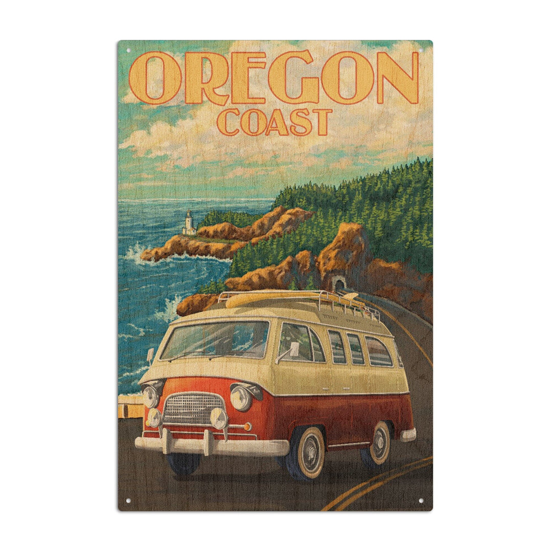 Oregon Coast, Camper Van, Lantern Press Artwork, Wood Signs and Postcards Wood Lantern Press 10 x 15 Wood Sign 