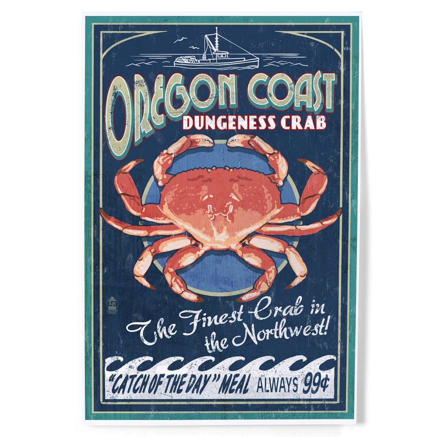 Oregon Coast, Dungeness Crab Vintage Sign, Art & Giclee Prints Art Lantern Press 
