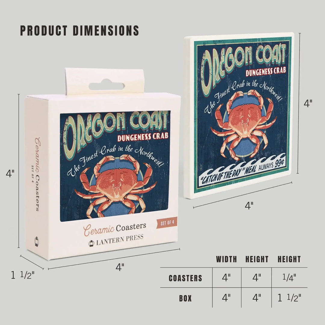 Oregon Coast, Dungeness Crab Vintage Sign, Coasters Coasters Lantern Press 