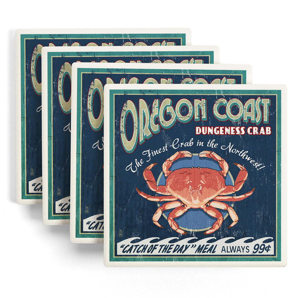 Oregon Coast, Dungeness Crab Vintage Sign, Coasters Coasters Lantern Press 