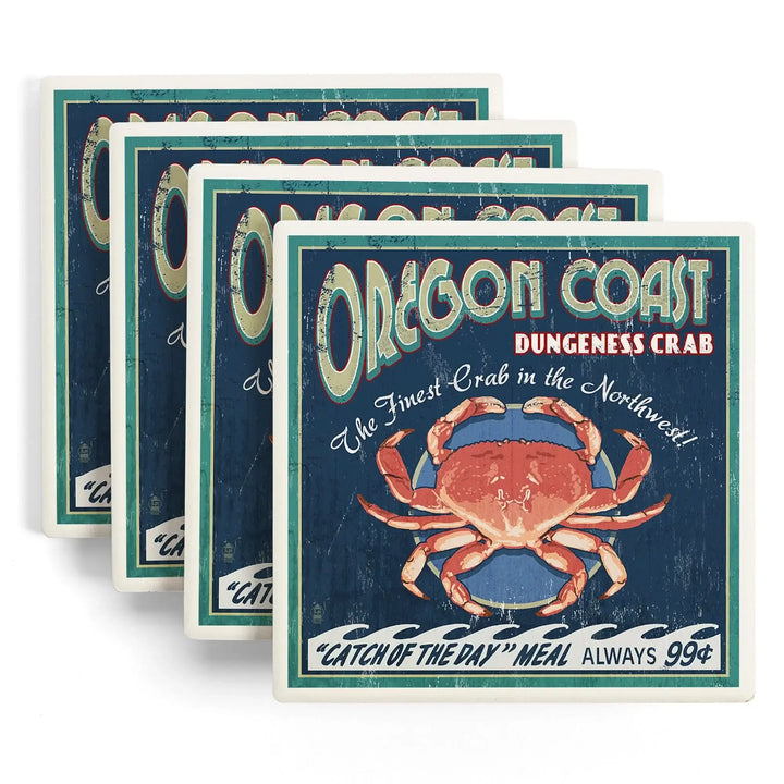 Oregon Coast, Dungeness Crab Vintage Sign, Coasters Coasters Lantern Press 