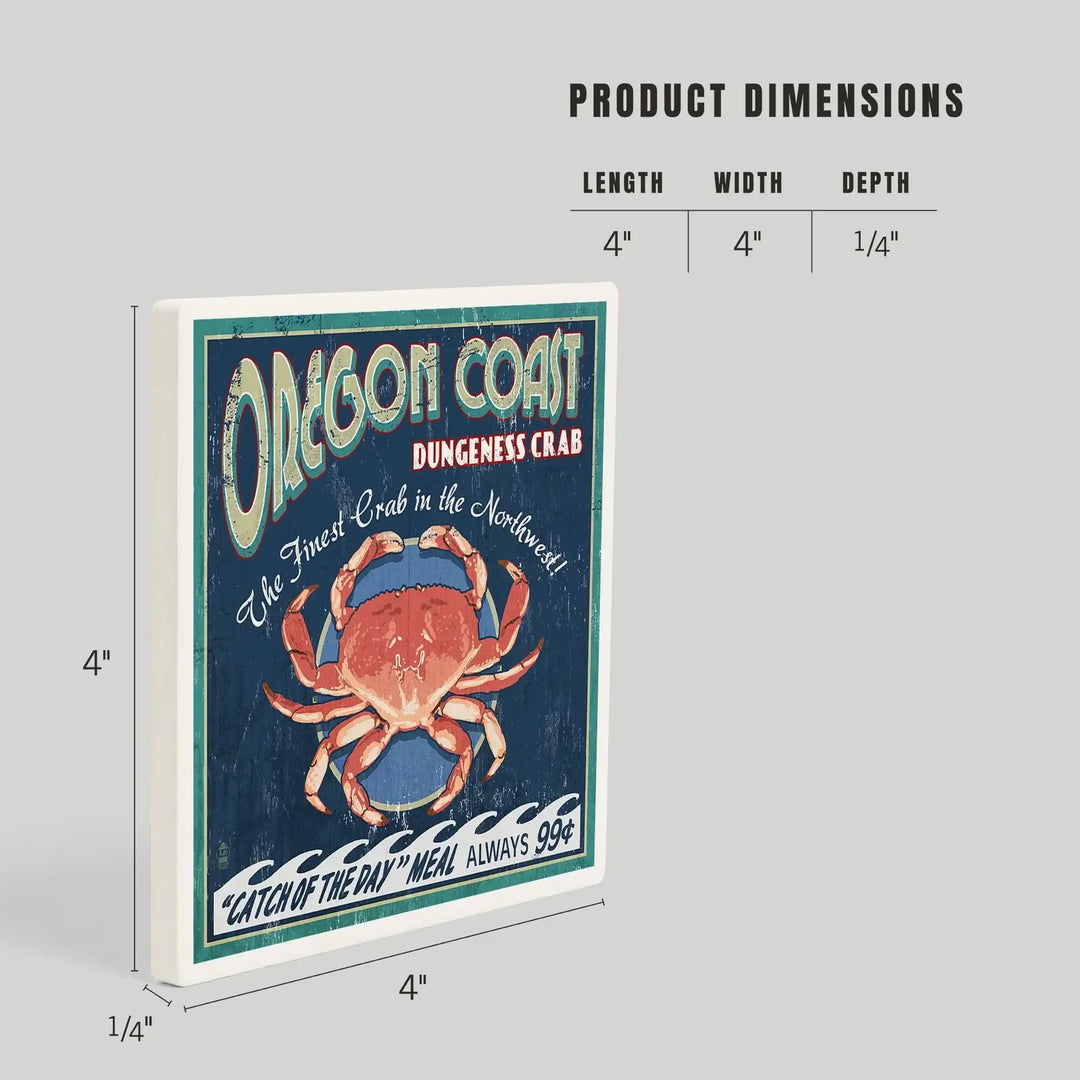 Oregon Coast, Dungeness Crab Vintage Sign, Coasters Coasters Lantern Press 