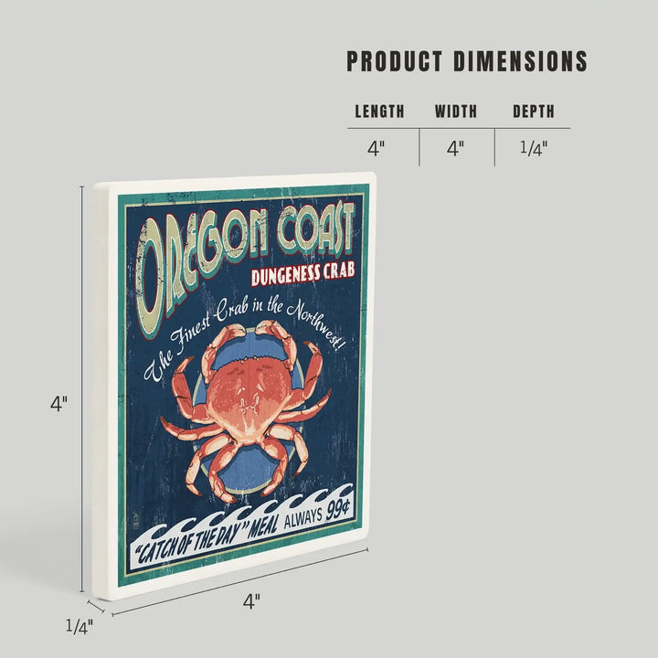 Oregon Coast, Dungeness Crab Vintage Sign, Coasters Coasters Lantern Press 