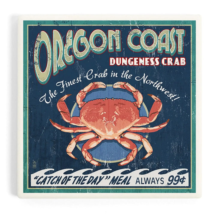 Oregon Coast, Dungeness Crab Vintage Sign, Coasters Coasters Lantern Press Coaster 