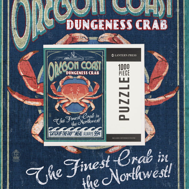 Oregon Coast, Dungeness Crab Vintage Sign, Jigsaw Puzzle Puzzle Lantern Press 