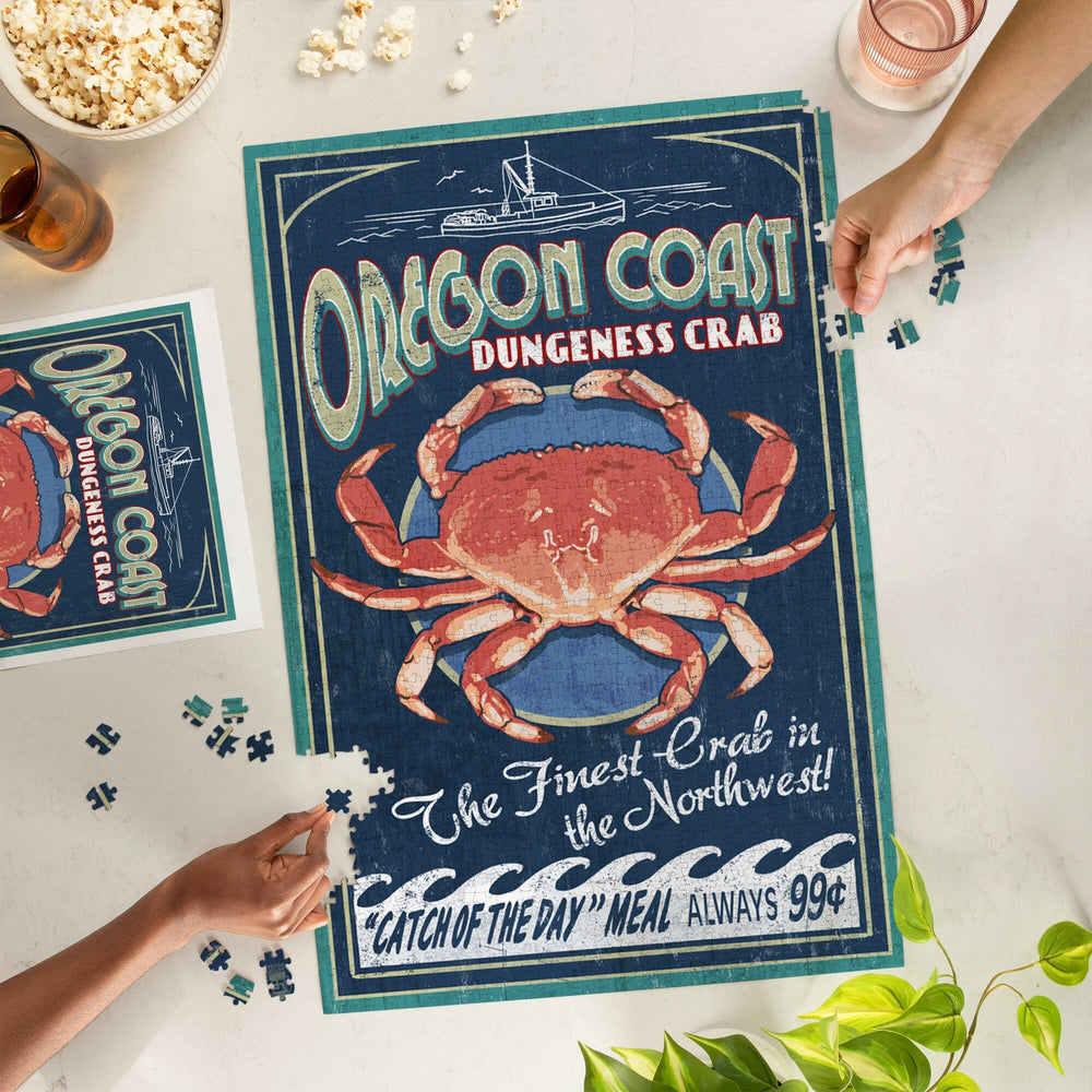 Oregon Coast, Dungeness Crab Vintage Sign, Jigsaw Puzzle Puzzle Lantern Press 
