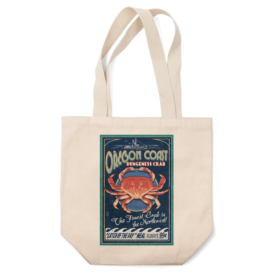 Oregon Coast, Dungeness Crab Vintage Sign, Lantern Press Artwork, Tote Bag Totes Lantern Press 