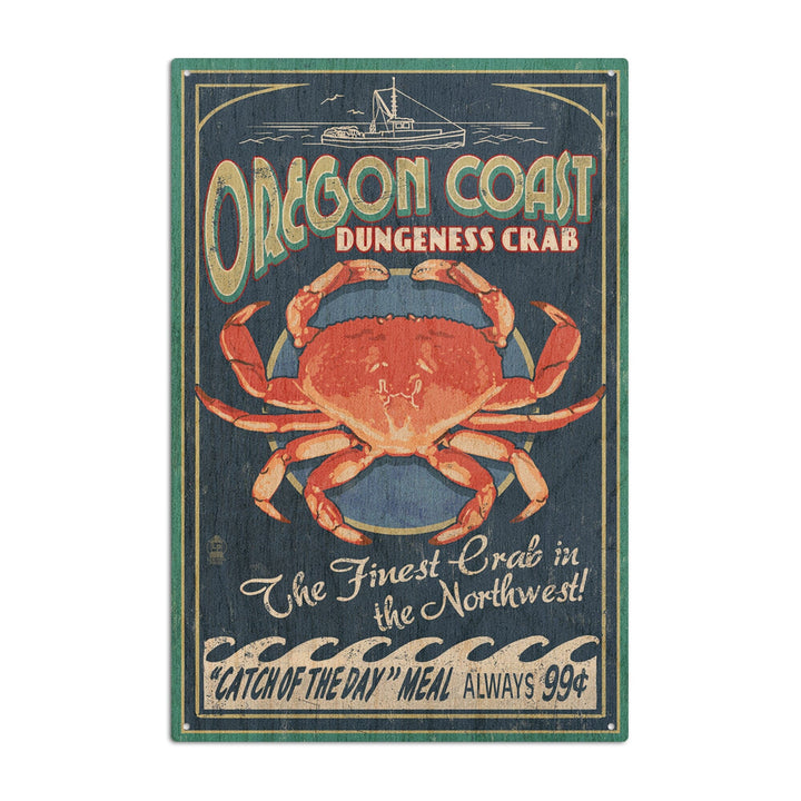 Oregon Coast, Dungeness Crab Vintage Sign, Lantern Press Artwork, Wood Signs and Postcards Wood Lantern Press 10 x 15 Wood Sign 