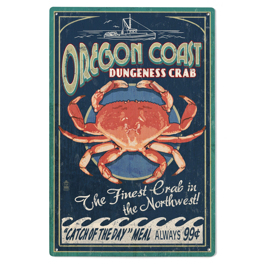Oregon Coast, Dungeness Crab Vintage Sign, Lantern Press Artwork, Wood Signs and Postcards Wood Lantern Press 
