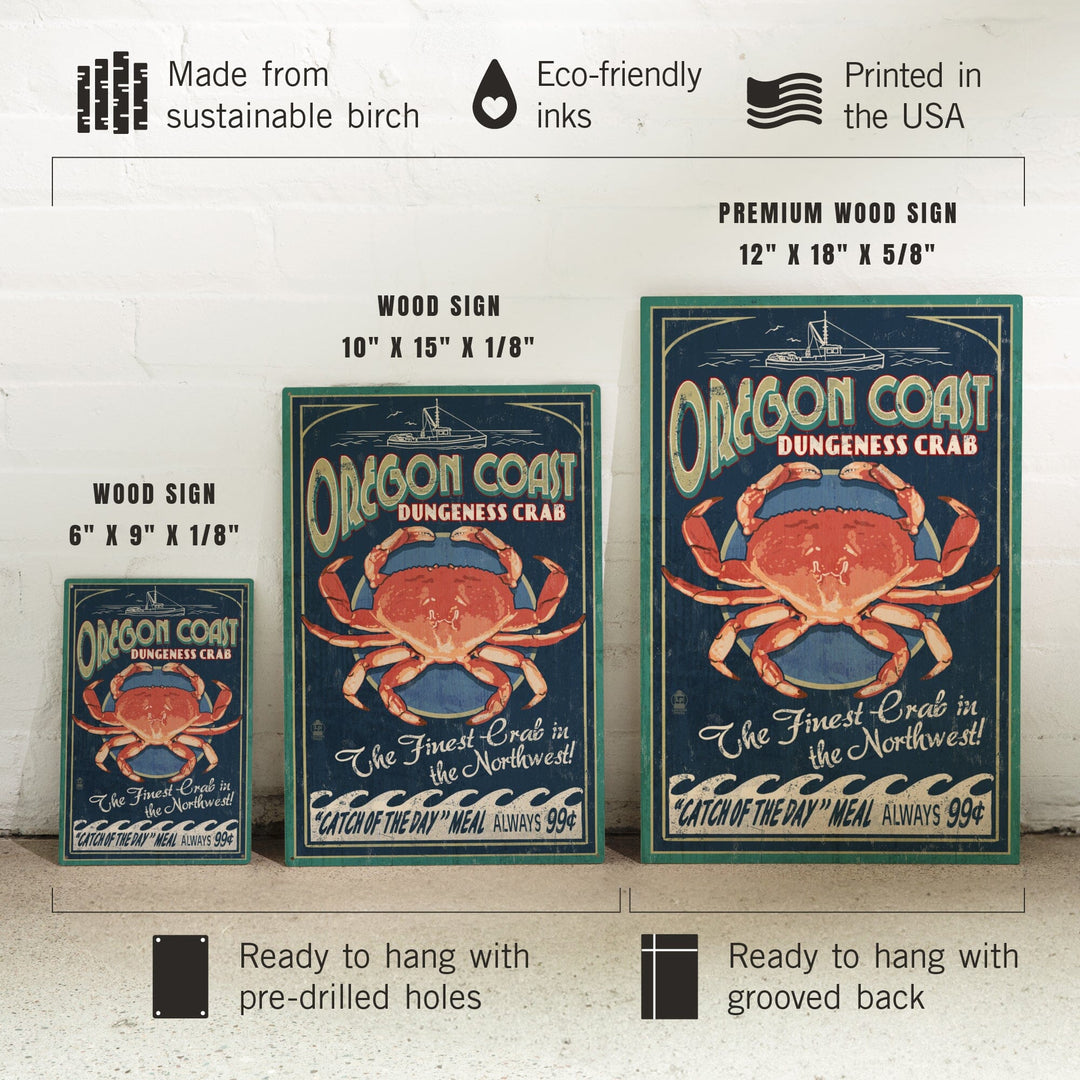 Oregon Coast, Dungeness Crab Vintage Sign, Lantern Press Artwork, Wood Signs and Postcards Wood Lantern Press 