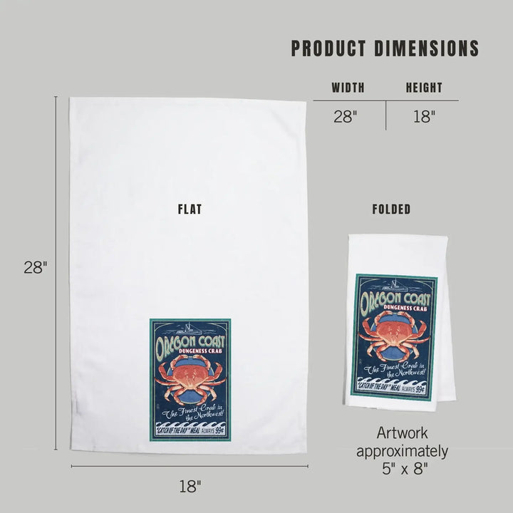 Oregon Coast, Dungeness Crab Vintage Sign, Organic Cotton Kitchen Tea Towels Kitchen Lantern Press 