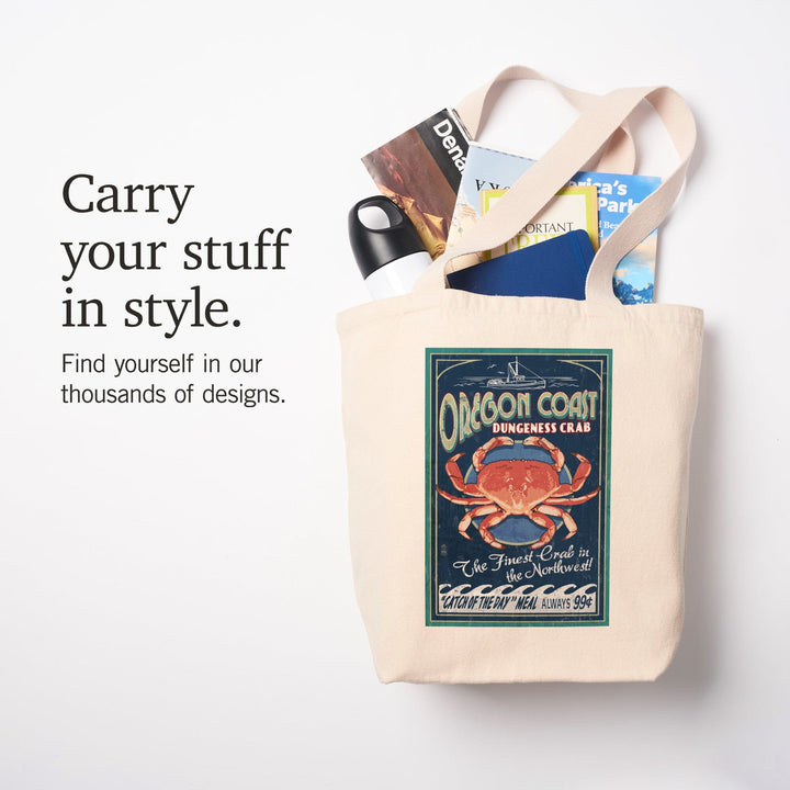 Oregon Coast, Dungeness Crab Vintage Sign, Tote Bag Totes Lantern Press 