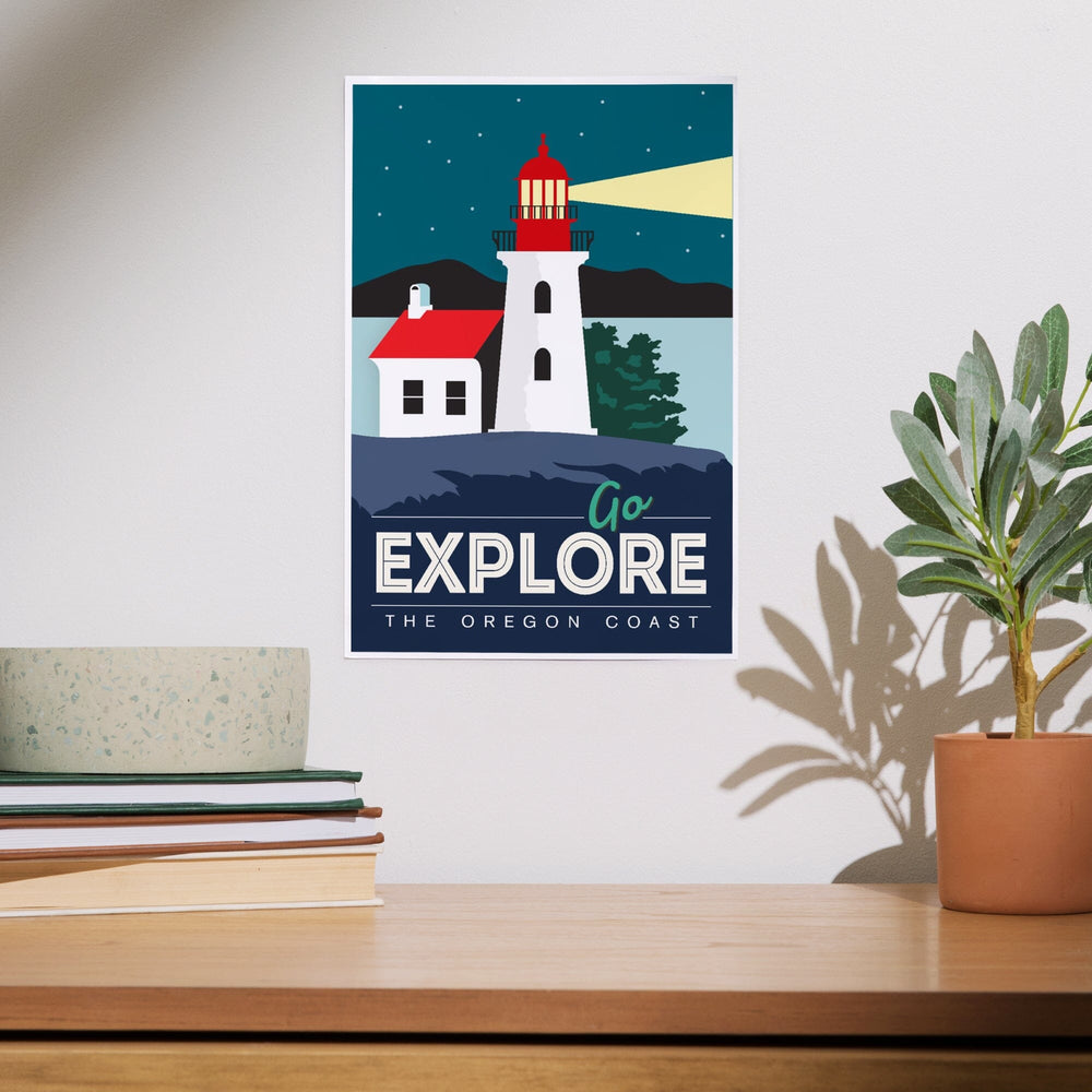 Oregon Coast, Go Explore (Lighthouse), Art & Giclee Prints Art Lantern Press 