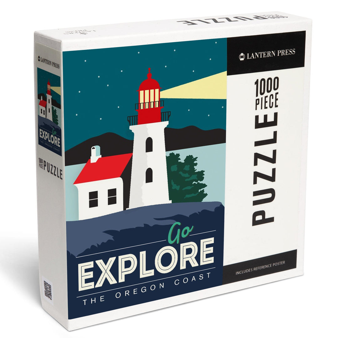 Oregon Coast, Go Explore (Lighthouse), Jigsaw Puzzle Puzzle Lantern Press 