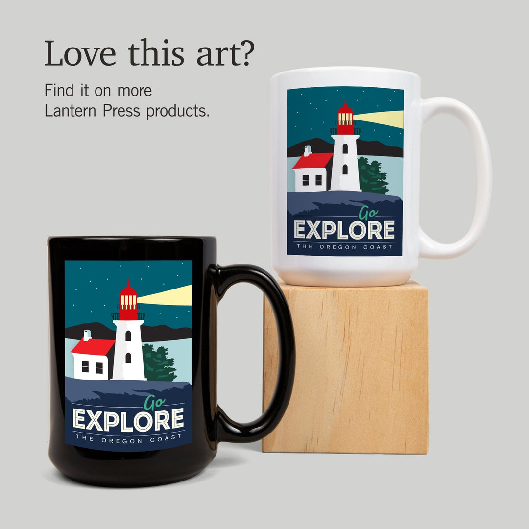 Oregon Coast, Go Explore (Lighthouse), Lantern Press Artwork, Ceramic Mug Mugs Lantern Press 