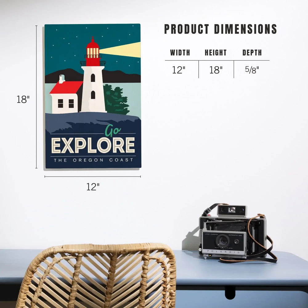 Oregon Coast, Go Explore (Lighthouse), Lantern Press Artwork, Wood Signs and Postcards Wood Lantern Press 