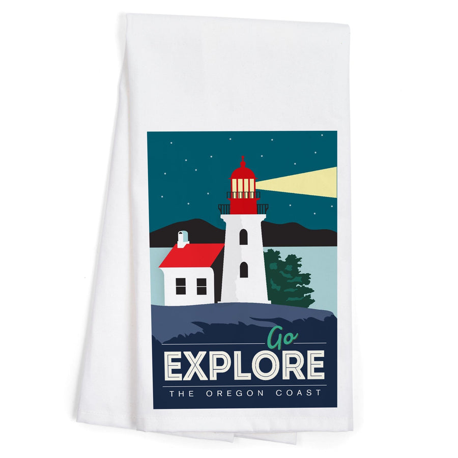 Oregon Coast, Go Explore (Lighthouse), Organic Cotton Kitchen Tea Towels Kitchen Lantern Press 