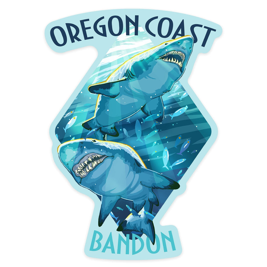 Oregon Coast, Great White, Contour, Vinyl Sticker Sticker Lantern Press 