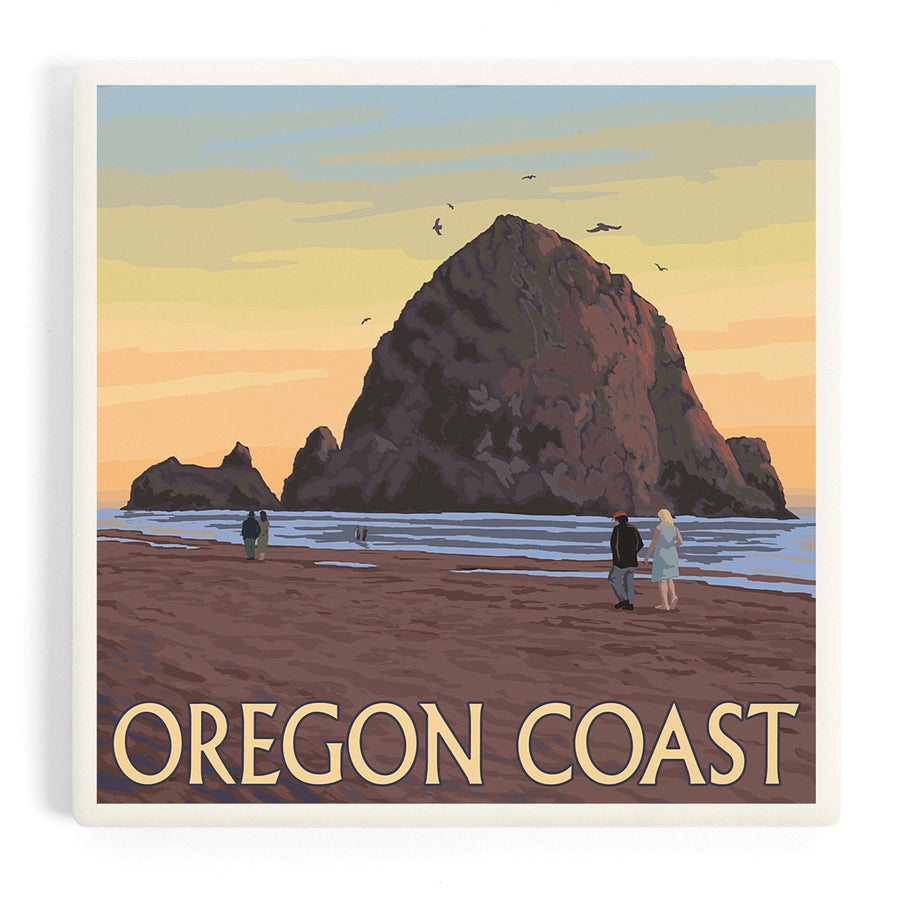 Oregon Coast, Haystack Rock, Coasters Coasters Lantern Press 