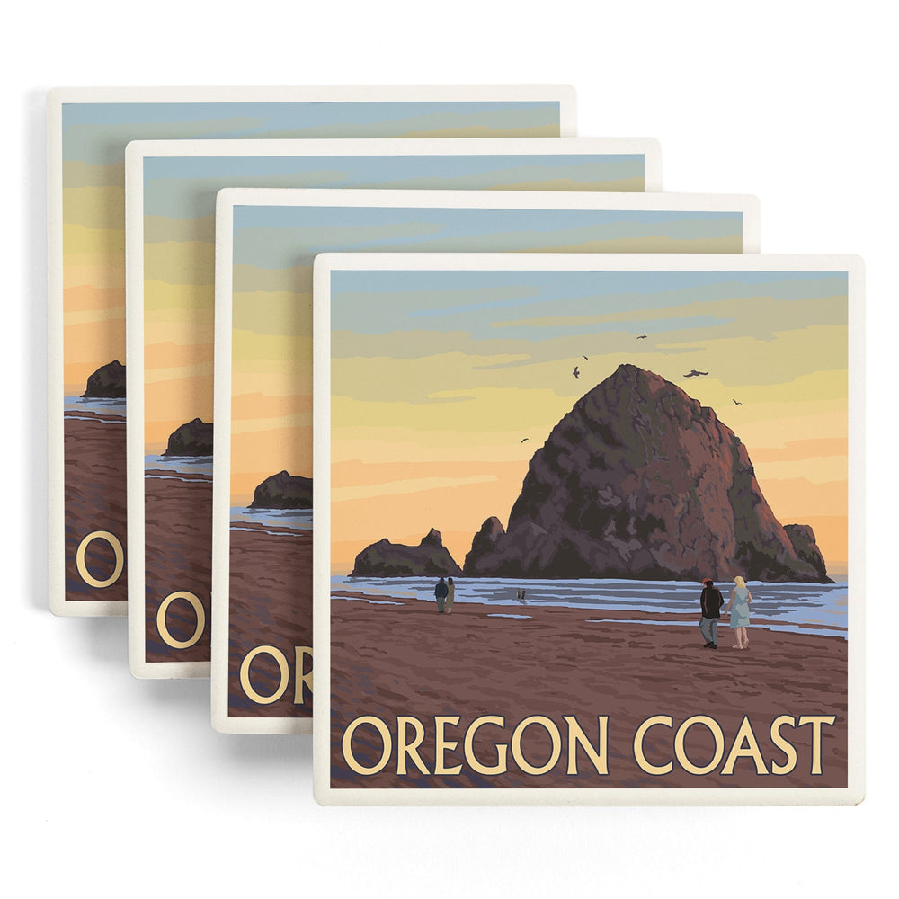 Oregon Coast, Haystack Rock, Coasters Coasters Lantern Press 