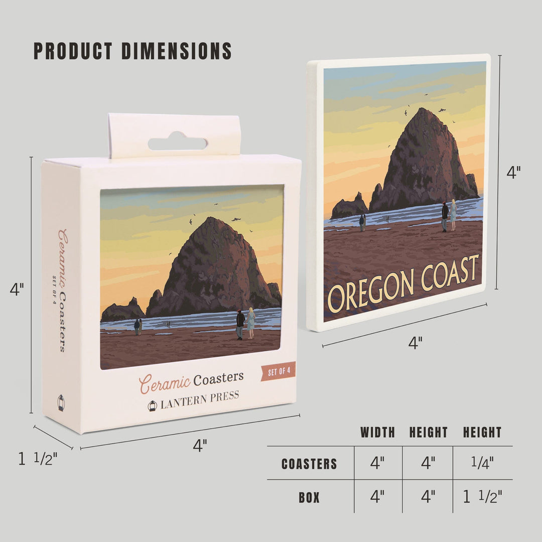 Oregon Coast, Haystack Rock, Coasters Coasters Lantern Press 