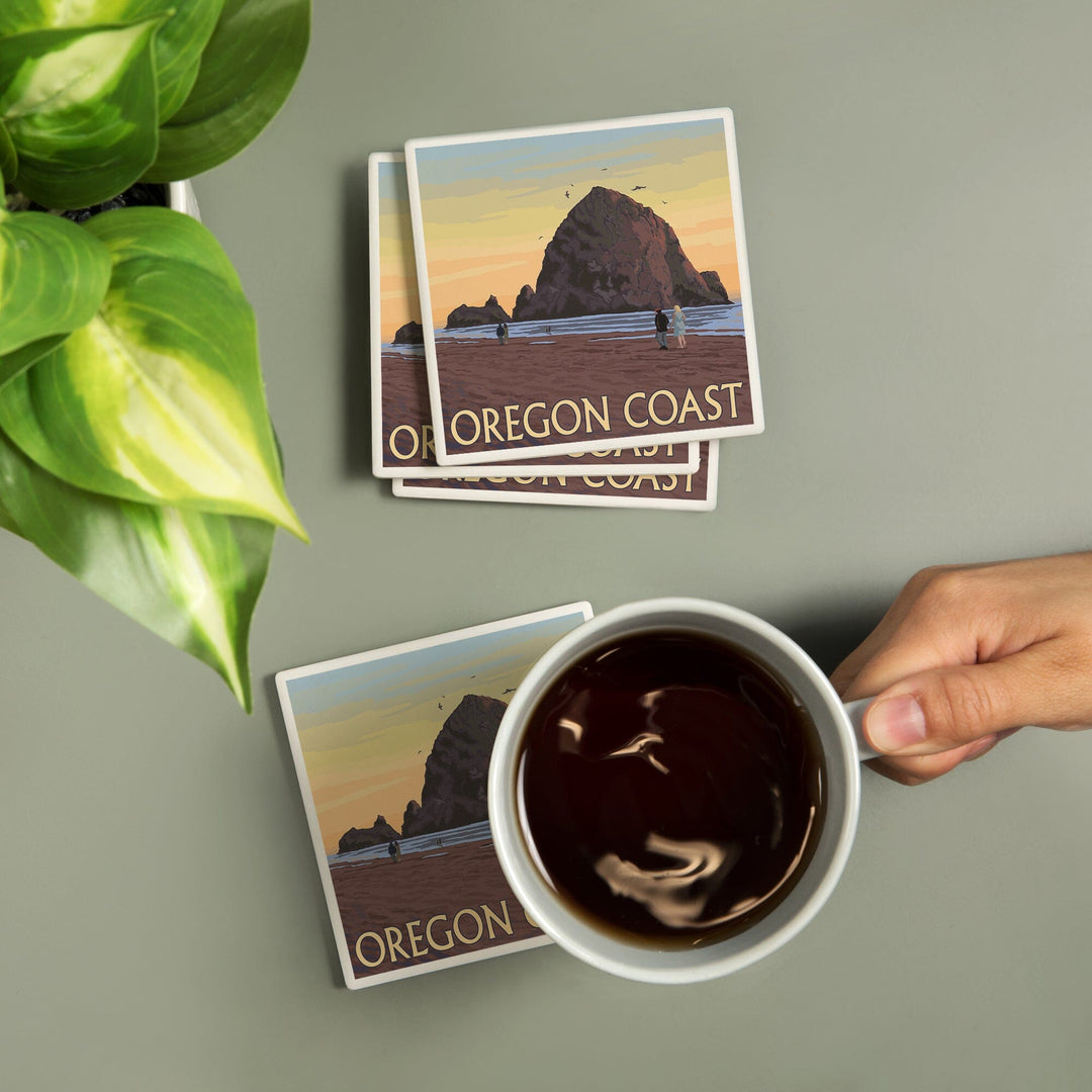 Oregon Coast, Haystack Rock, Coasters Coasters Lantern Press 