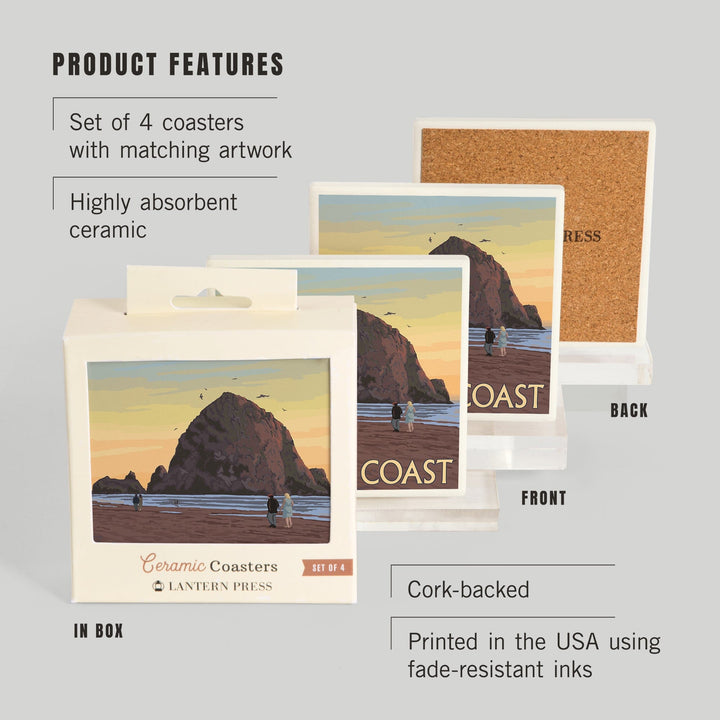 Oregon Coast, Haystack Rock, Coasters Coasters Lantern Press 