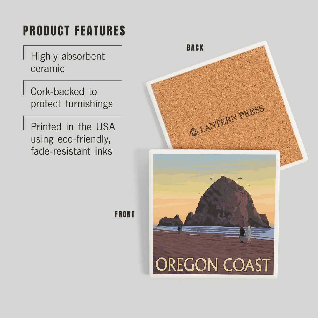 Oregon Coast, Haystack Rock, Coasters Coasters Lantern Press 