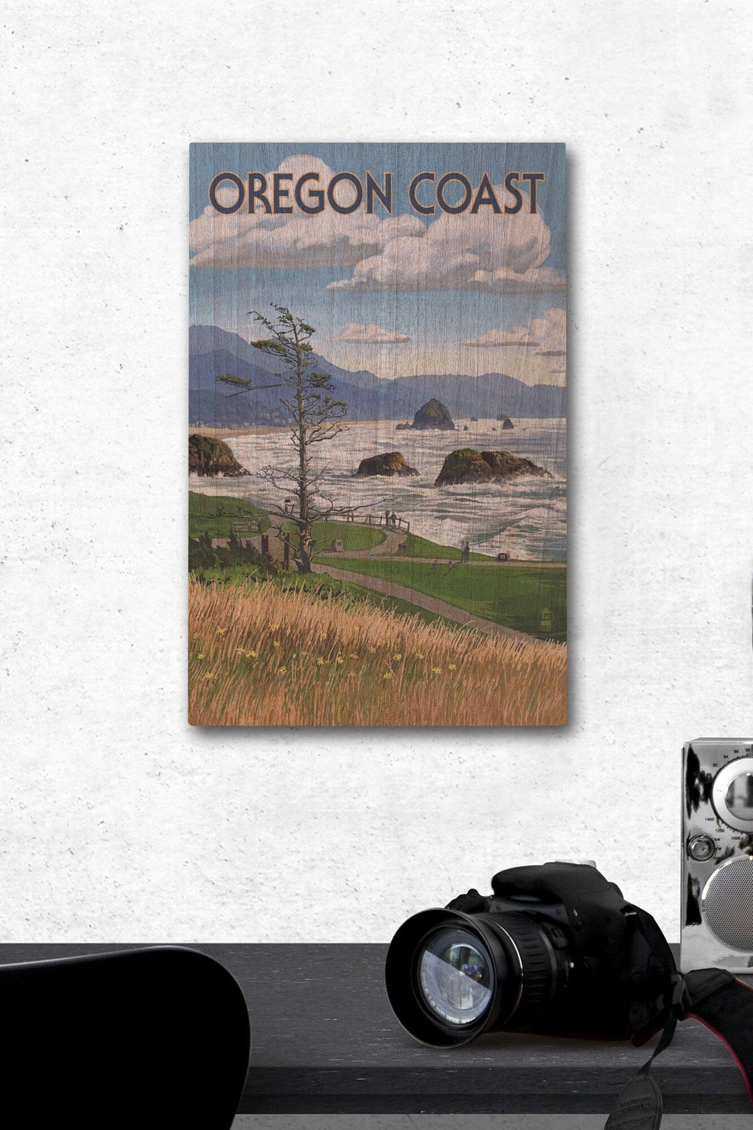 Oregon Coast, Haystack Rock Scene, Lantern Press Artwork, Wood Signs and Postcards Wood Lantern Press 12 x 18 Wood Gallery Print 