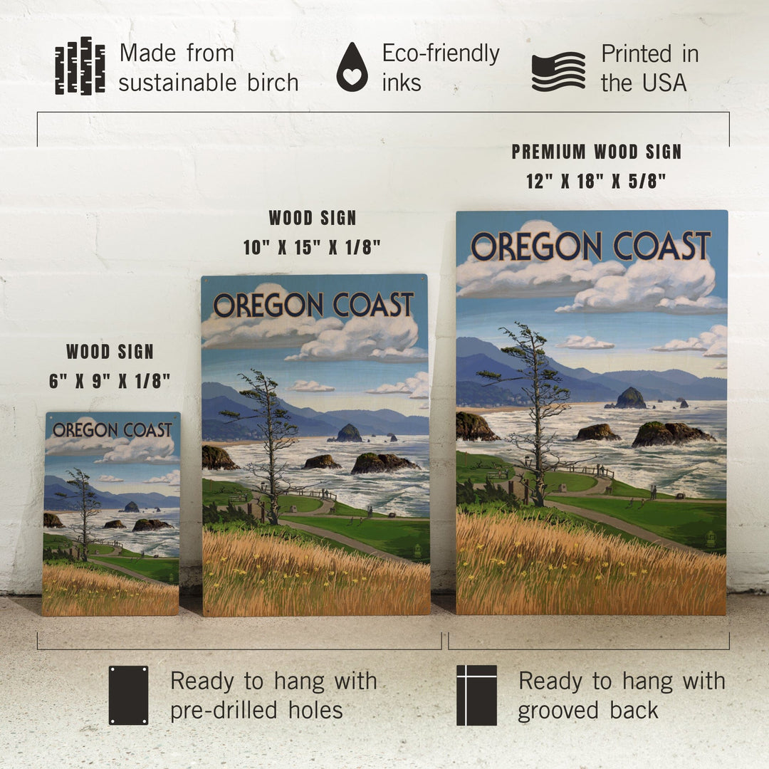 Oregon Coast, Haystack Rock Scene, Lantern Press Artwork, Wood Signs and Postcards Wood Lantern Press 