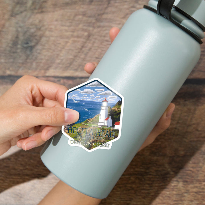 Oregon Coast, Heceta Head Lighthouse, Contour, Lantern Press Artwork, Vinyl Sticker Sticker Lantern Press 