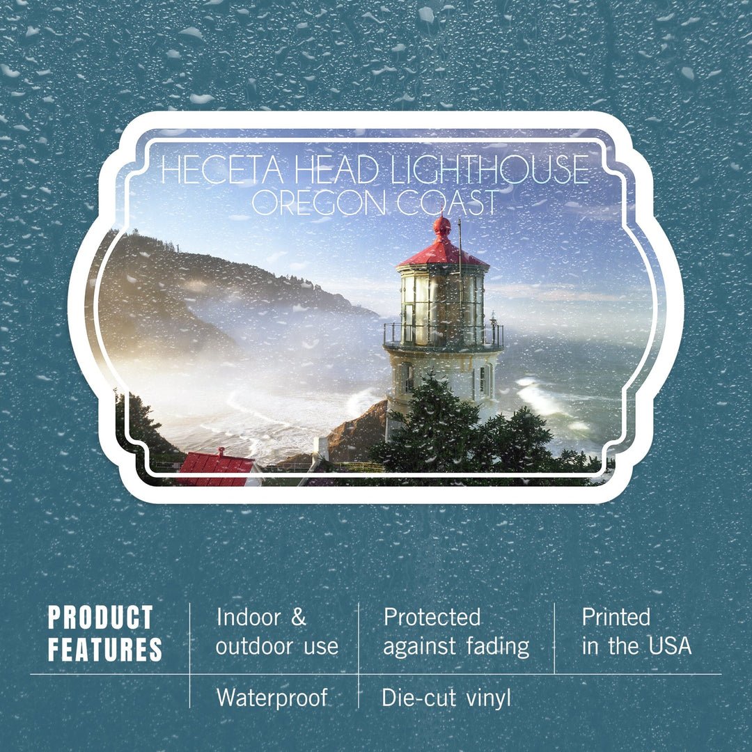 Oregon Coast, Heceta Head Lighthouse, Contour, Vinyl Sticker Sticker Lantern Press 