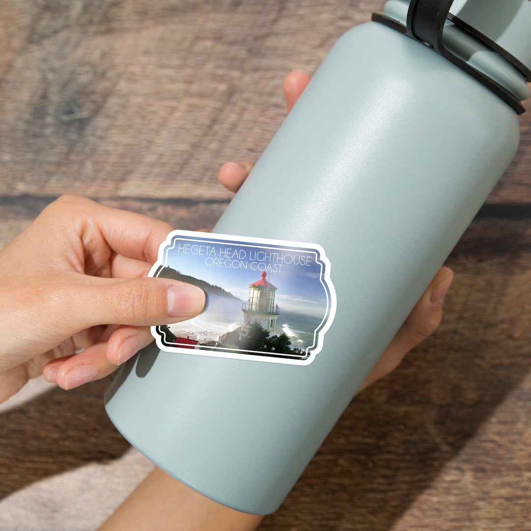 Oregon Coast, Heceta Head Lighthouse, Contour, Vinyl Sticker Sticker Lantern Press 