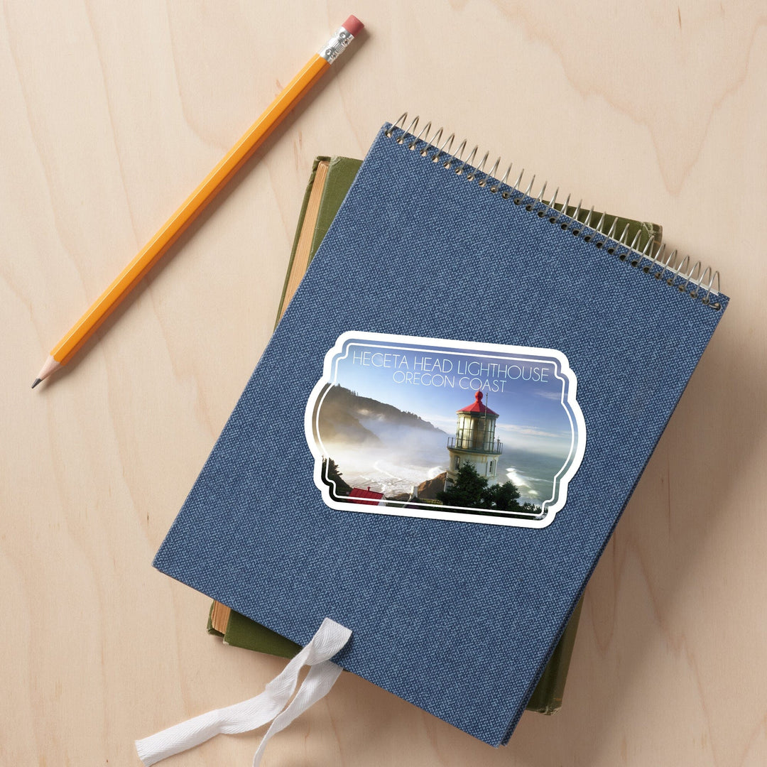 Oregon Coast, Heceta Head Lighthouse, Contour, Vinyl Sticker Sticker Lantern Press 