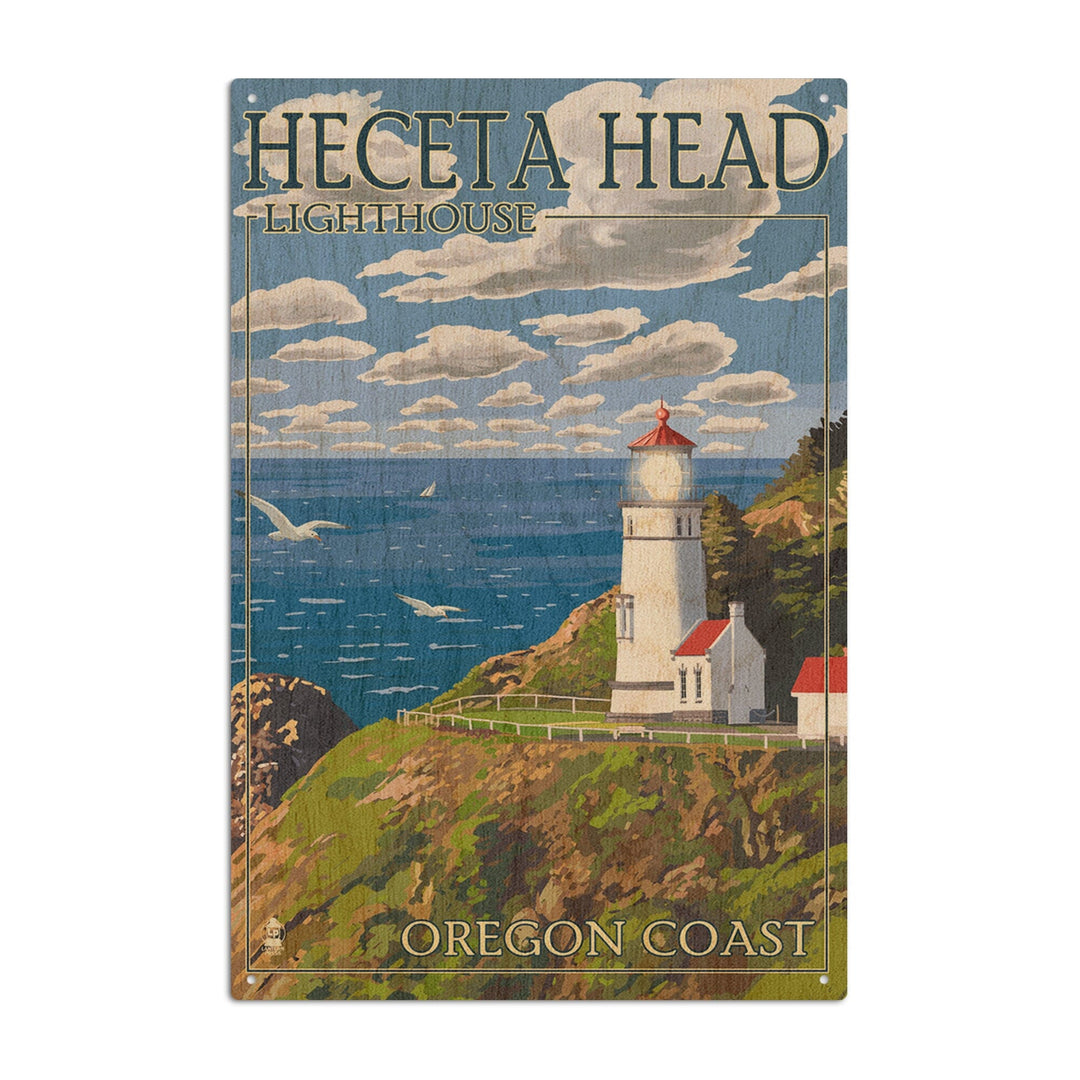 Oregon Coast, Heceta Head Lighthouse, Lantern Press Artwork, Wood Signs and Postcards Wood Lantern Press 6x9 Wood Sign 