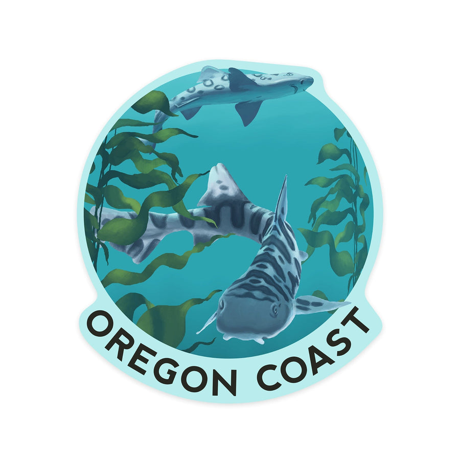 Oregon Coast, Leopard Shark, Contour, Lantern Press Artwork, Vinyl Sticker Sticker Lantern Press 