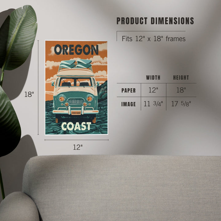 Oregon Coast, Letterpress, Camper Van, Art & Giclee Prints Art Lantern Press 